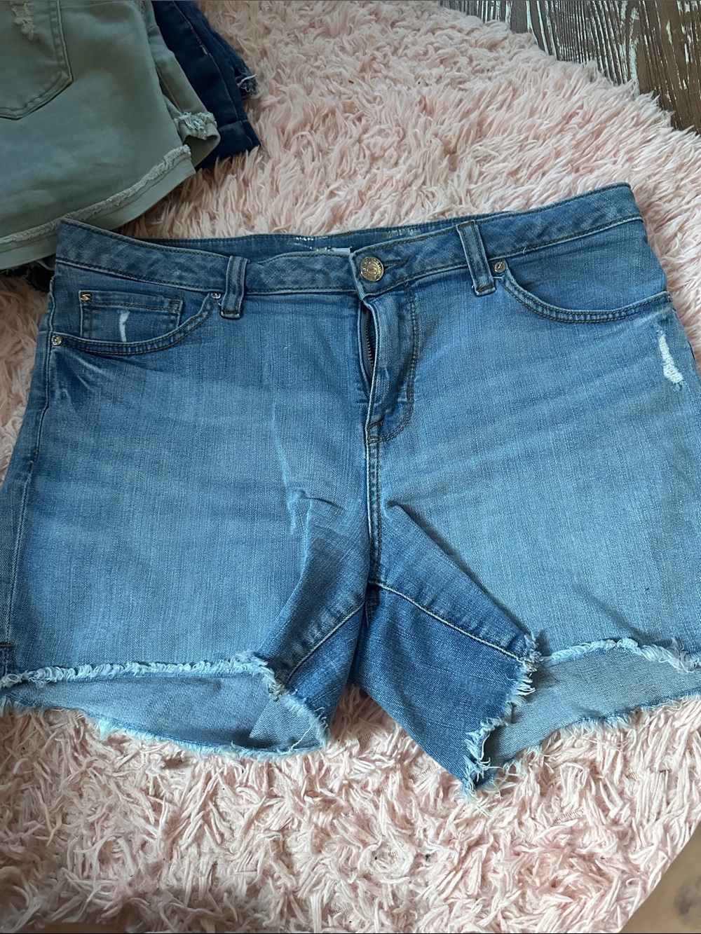 Denim Frayed Hem Women's Shorts - Light Blue